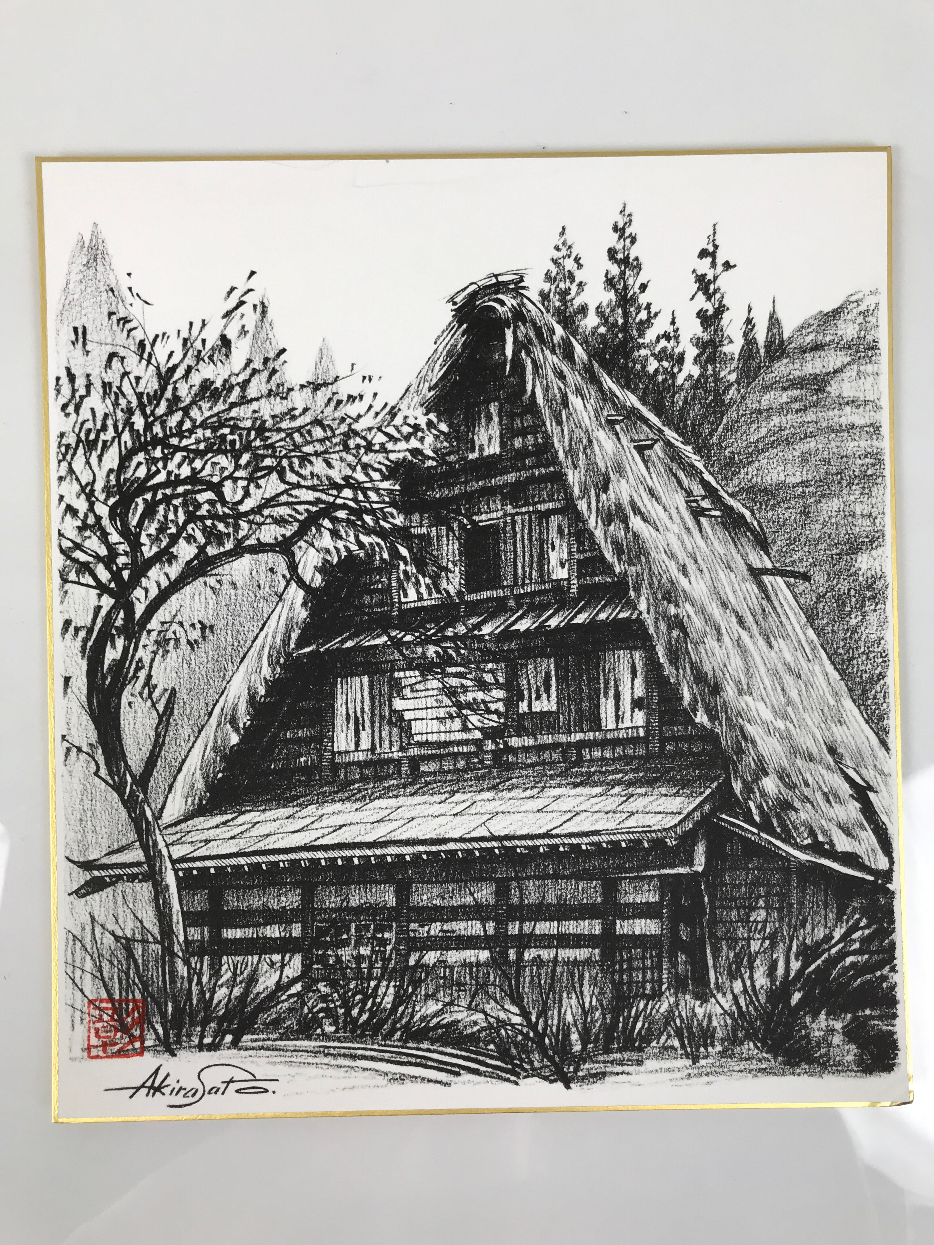 Japanese Shikishi Art Board Reproduction Shirakawa Village House
