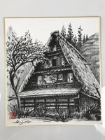 Japanese Shikishi Art Board Reproduction Shirakawa Village House Sketch A809