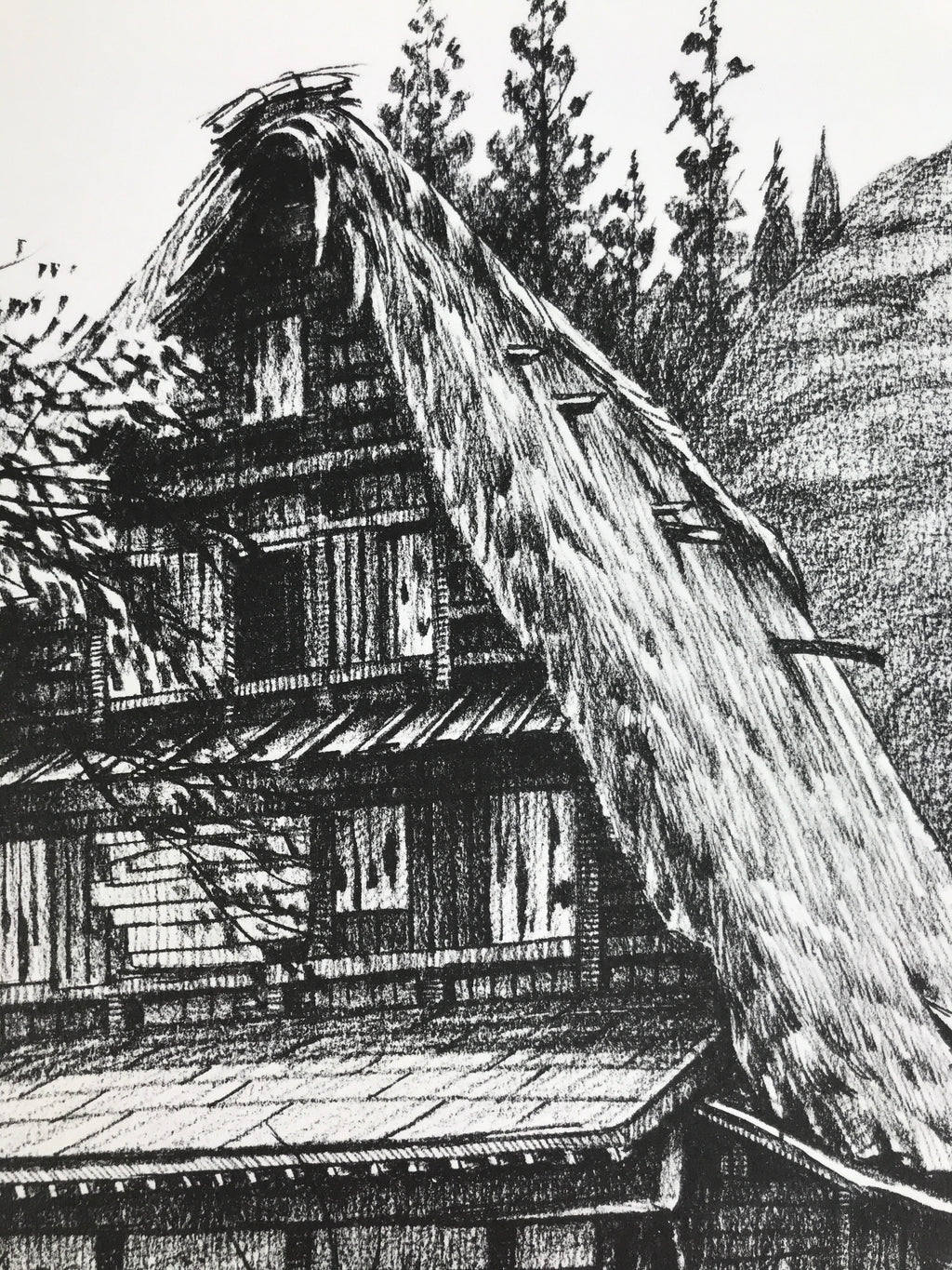 Japanese Shikishi Art Board Reproduction Shirakawa Village House Sketch A809