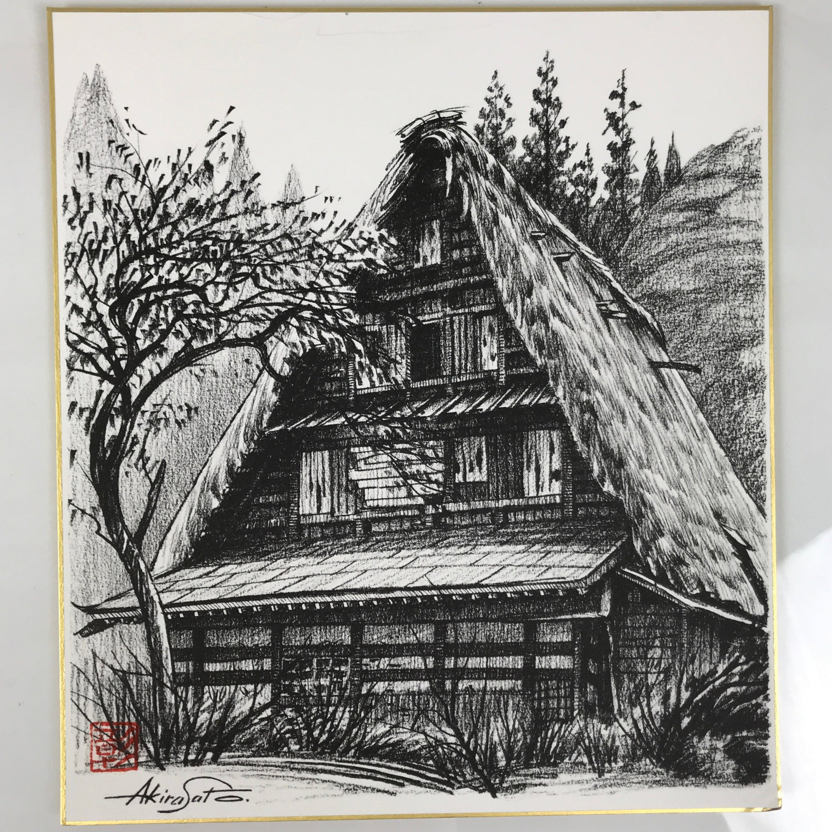Japanese Shikishi Art Board Reproduction Shirakawa Village House