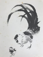 Japanese Shikishi Art Board Reproduction Vtg Rooster Sottaku Doji Zen Word A767