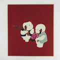 Japanese Shikishi Art Board Two Children Vtg Kirigami Red Background A536