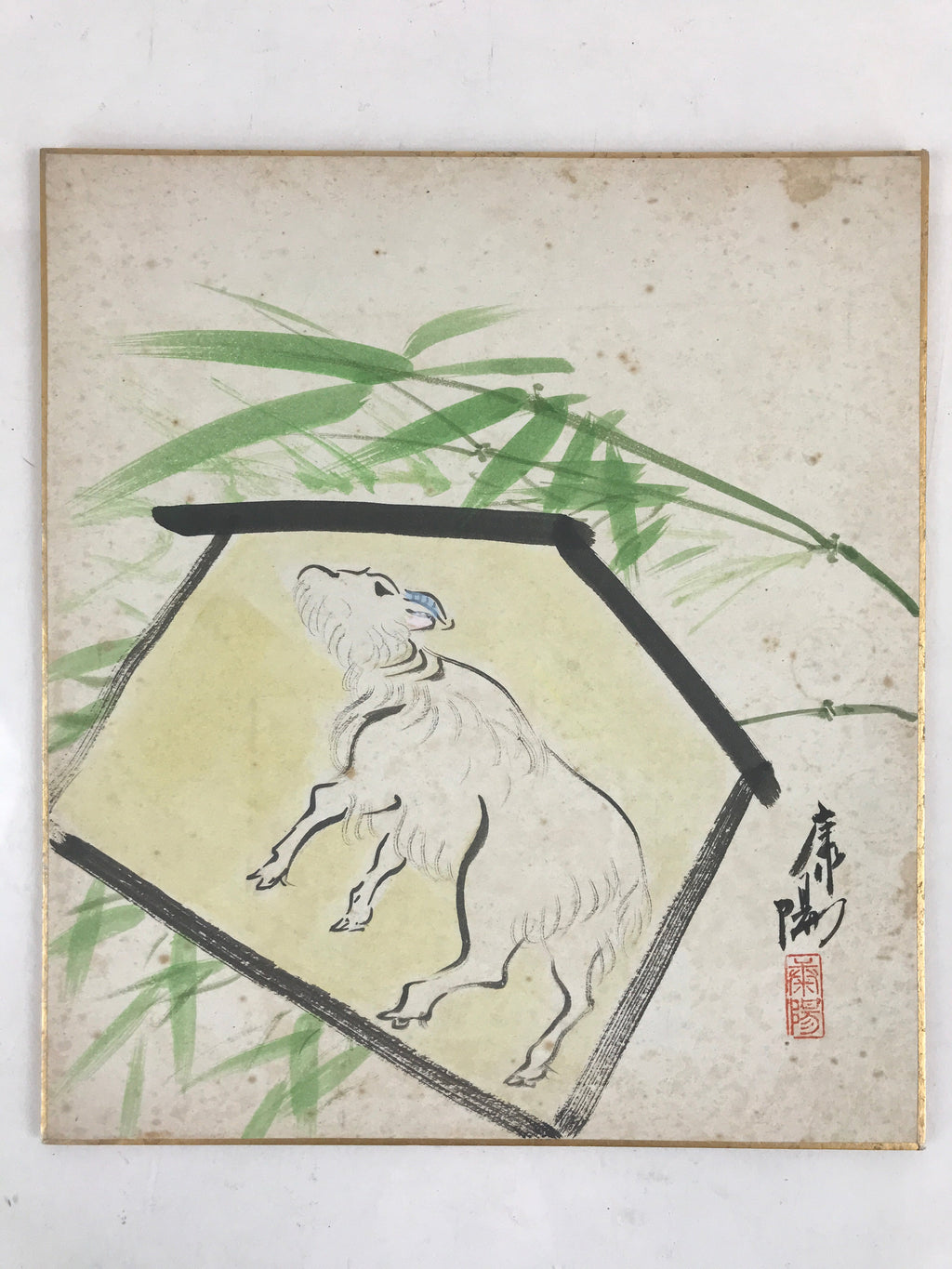 Japanese Shikishi Art Board Vtg Art Painted Picture Display Votive Board Ema Goa