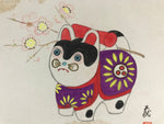 Japanese Shikishi Art Board Vtg Art Painting Nihonga Picture Display Cat Clay Be