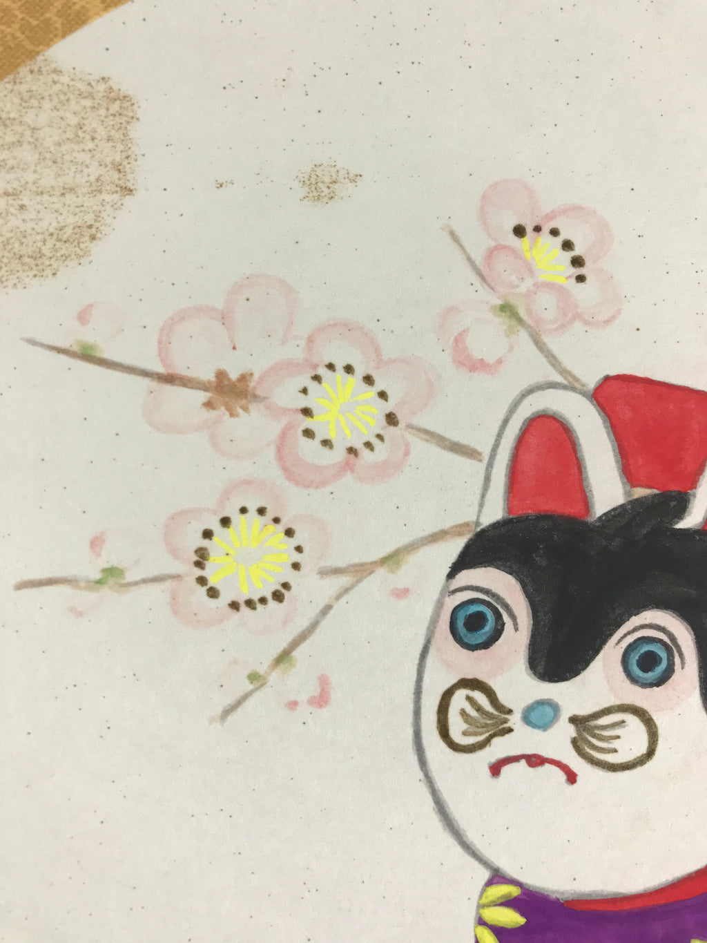 Japanese Shikishi Art Board Vtg Art Painting Nihonga Picture Display Cat Clay Be