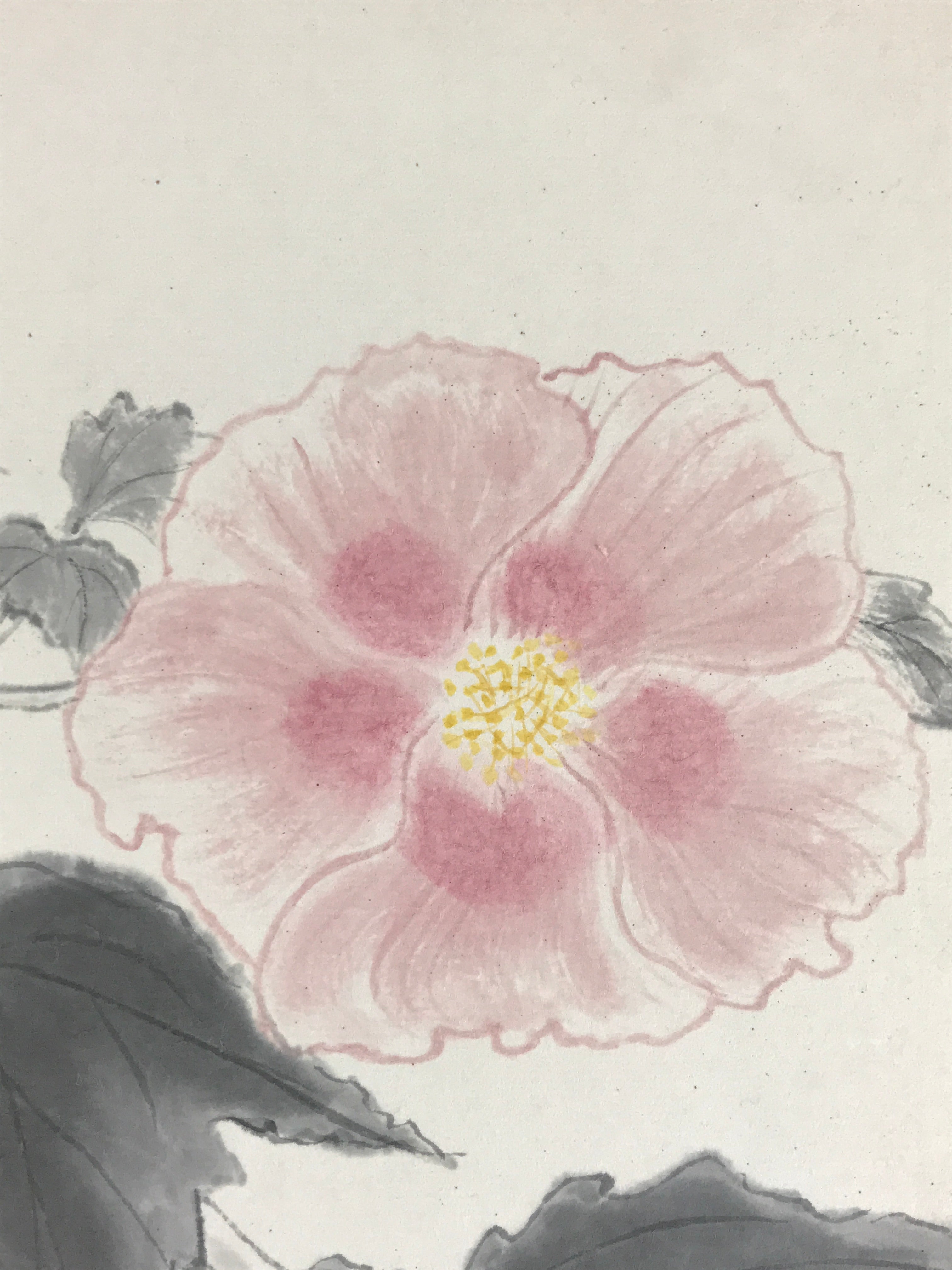 Japanese Shikishi Art Board Vtg Art Painting Nihonga Picture Display Hibiscus A5
