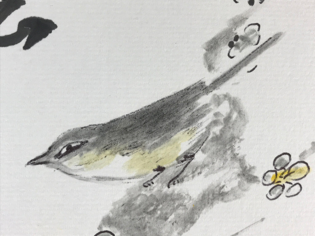 Japanese Shikishi Art Board Vtg Art Painting Nihonga Picture Display Little Bird