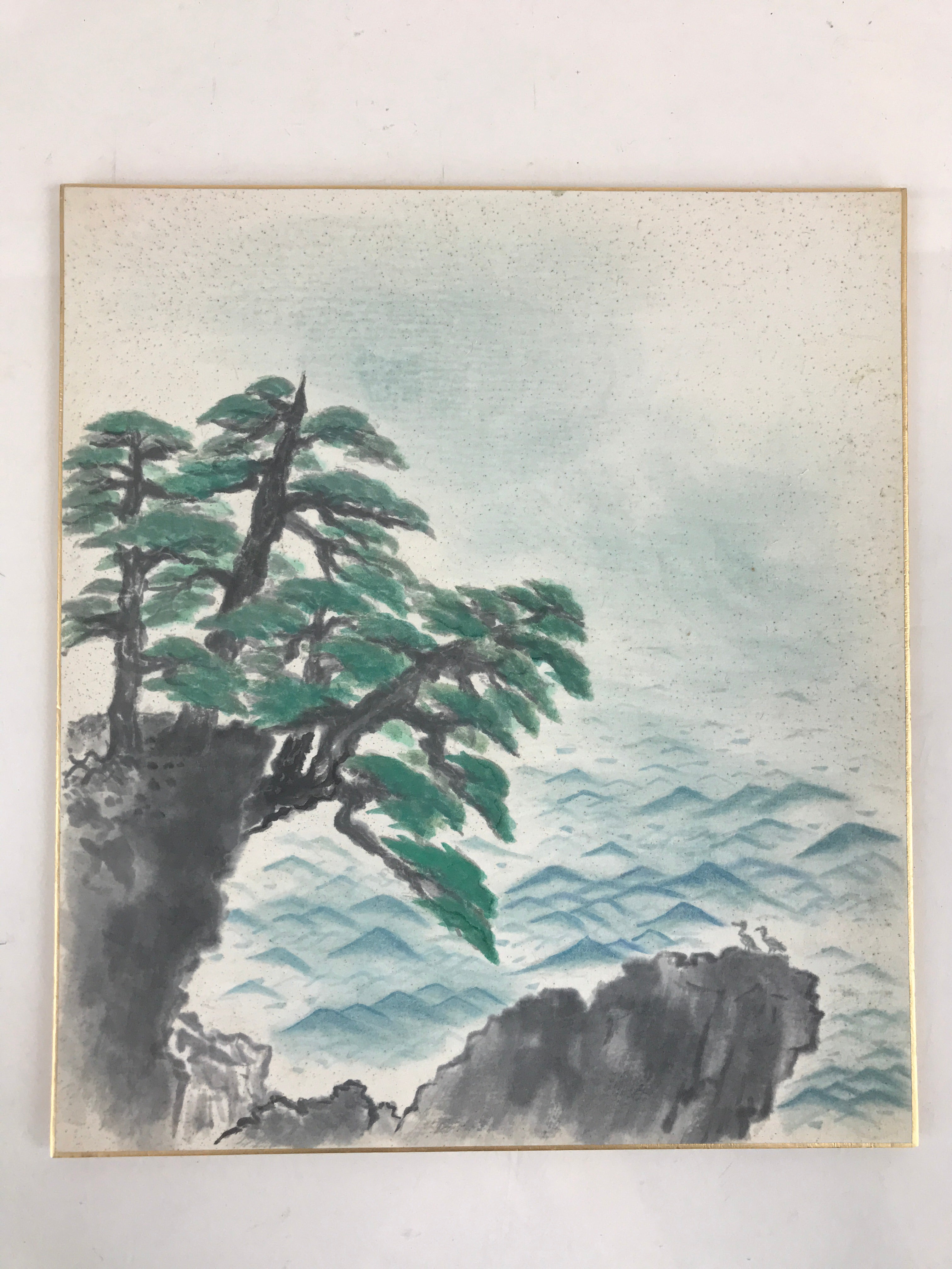 Japanese Shikishi Art Board Vtg Art Painting Nihonga Picture Display Pine Tree A