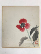Japanese Shikishi Art Board Vtg Art Painting Nihonga Picture Display Red Flower