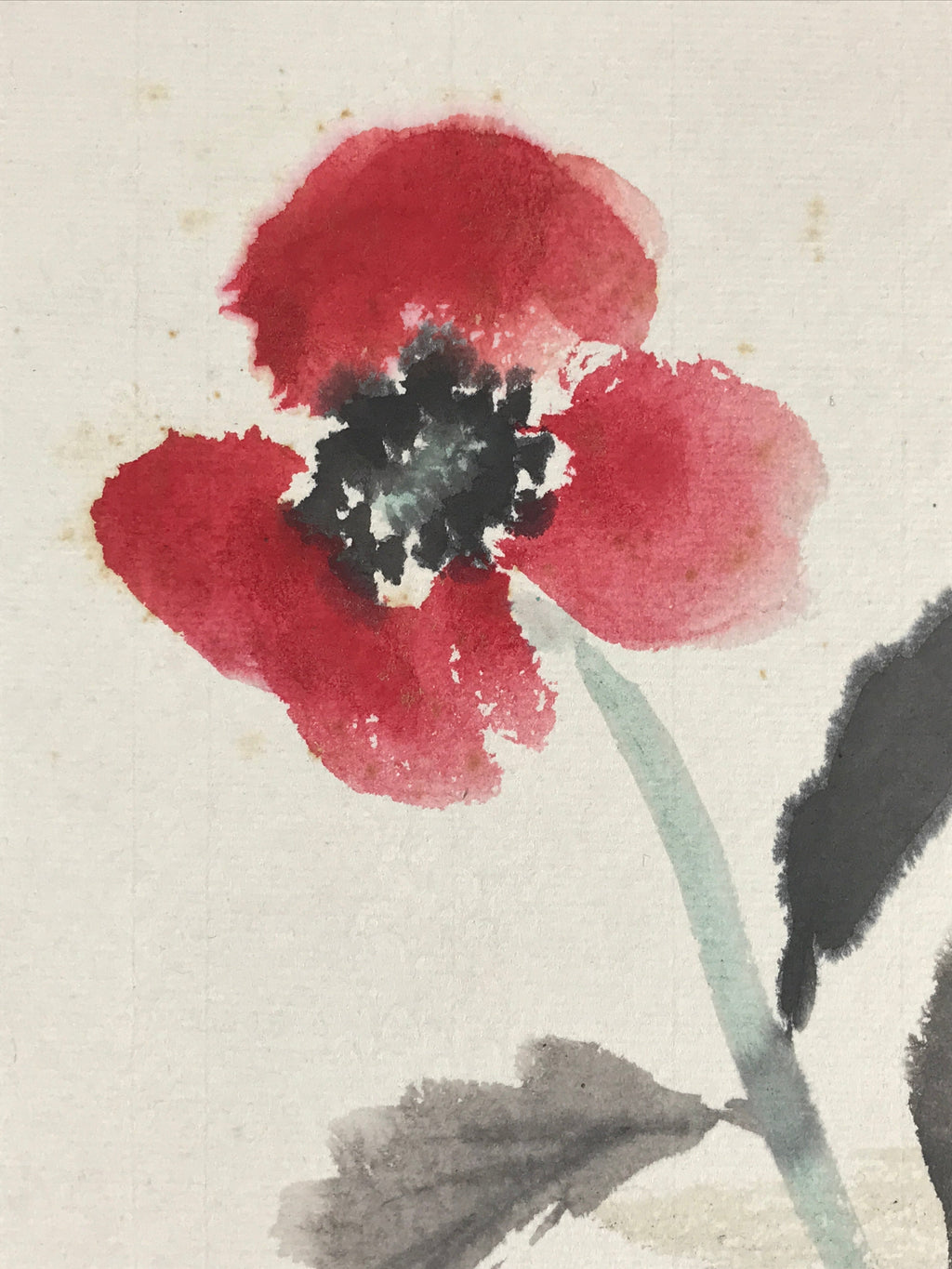 Japanese Shikishi Art Board Vtg Art Painting Nihonga Picture Display Red Flower