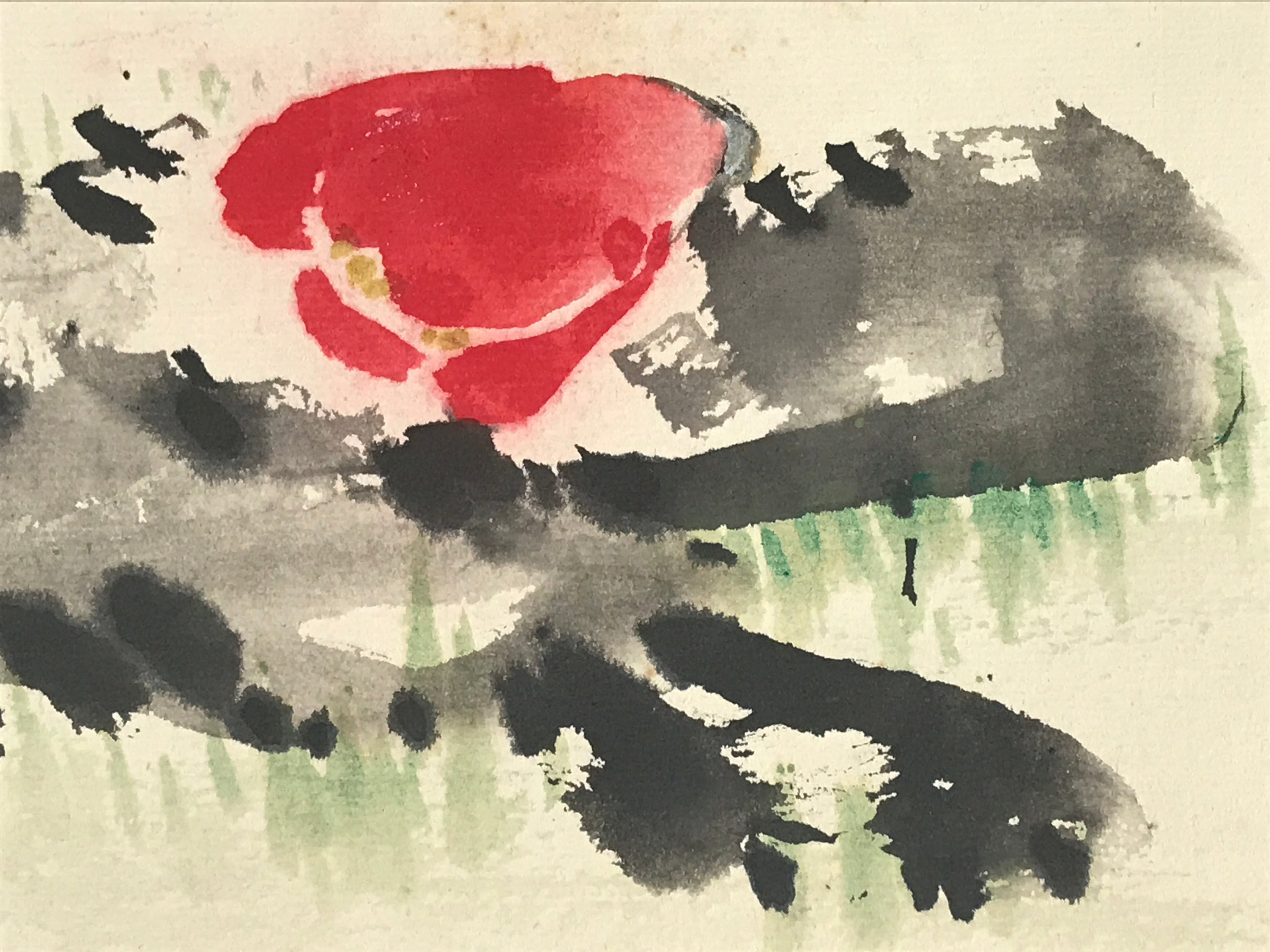Japanese Shikishi Art Board Vtg Art Painting Nihonga Picture Display Red Flower