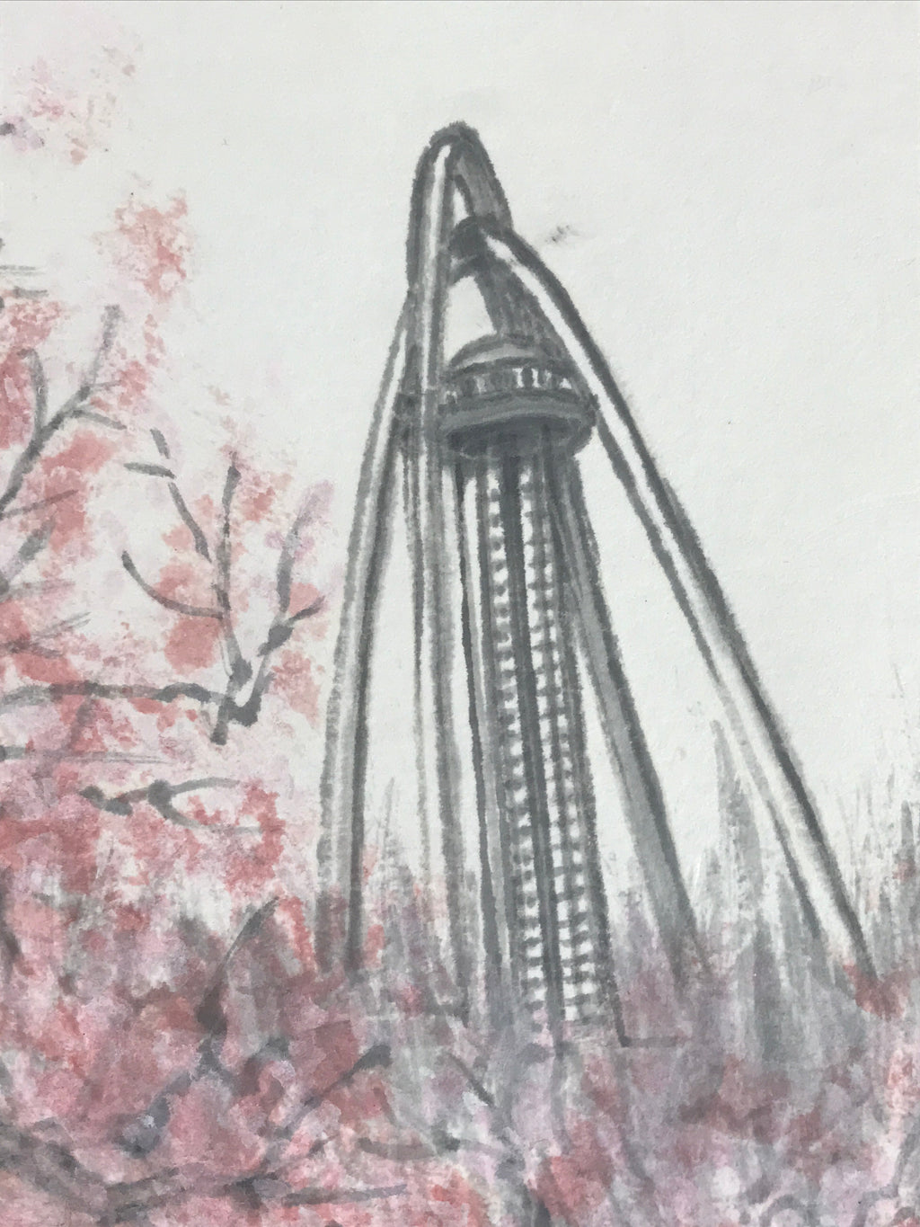 Japanese Shikishi Art Board Vtg Art Painting Nihonga Picture Display Twin Arch 1