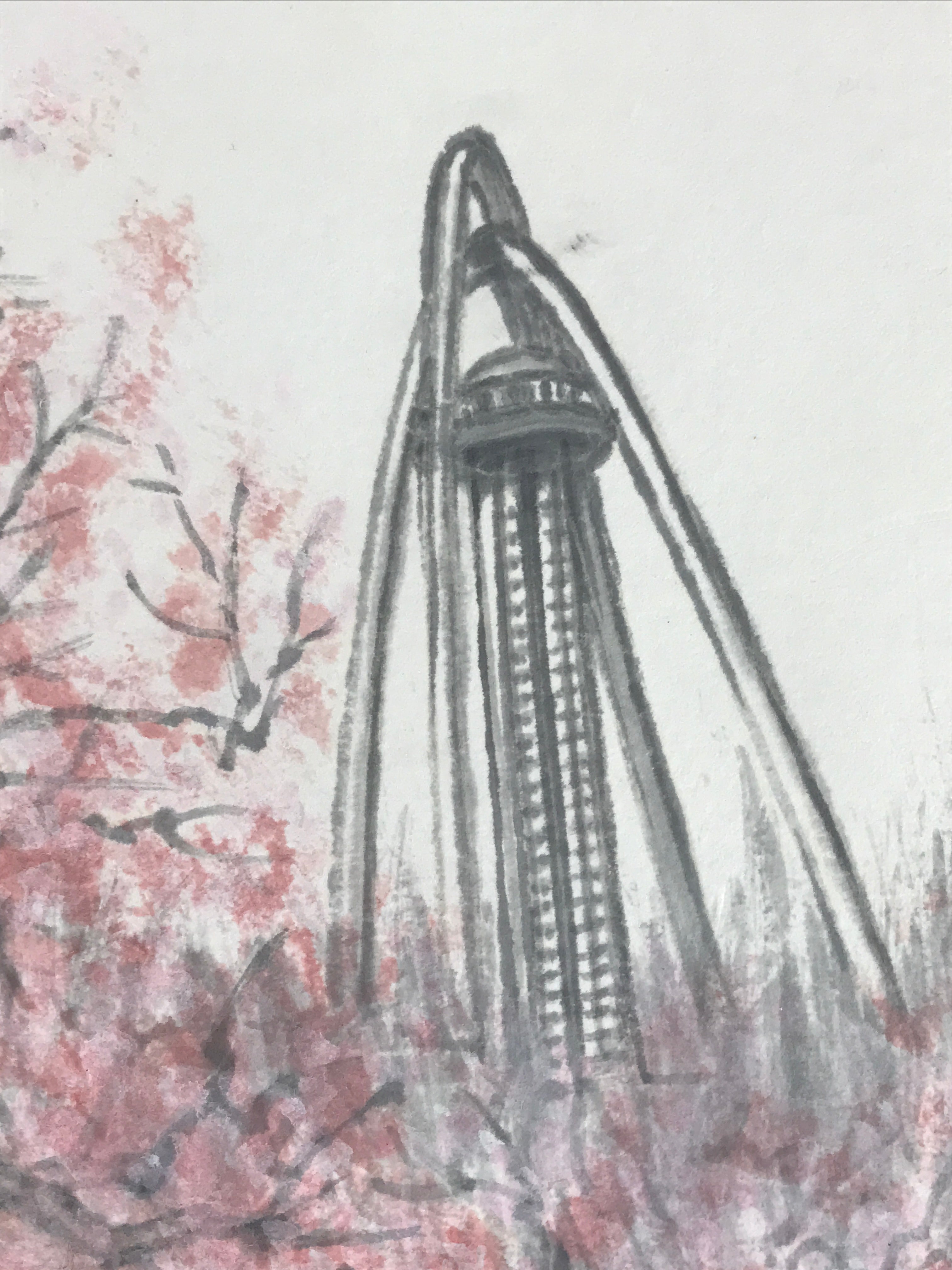 Japanese Shikishi Art Board Vtg Art Painting Nihonga Picture Display Twin Arch 1