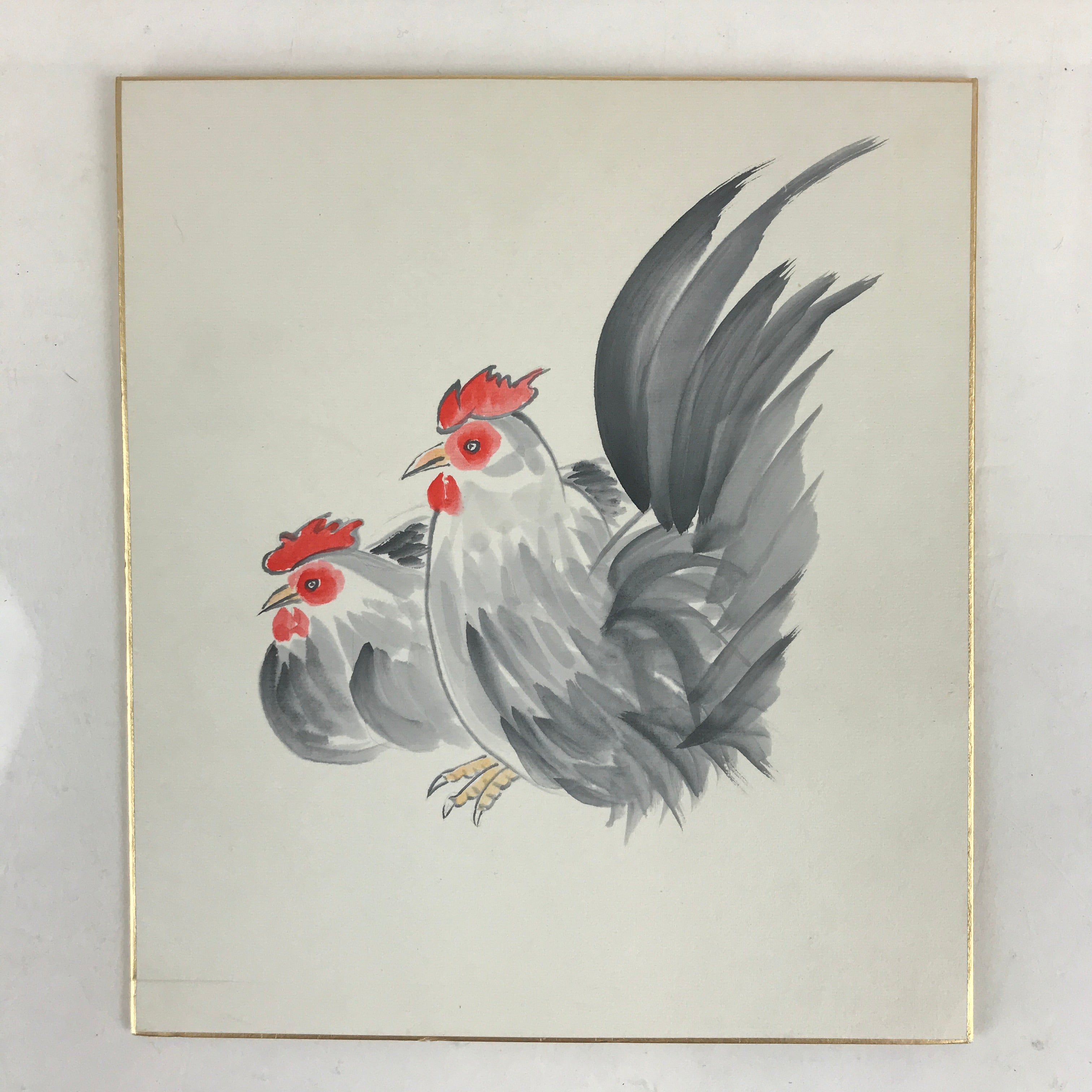 Japanese Shikishi Art Board Vtg Art Painting Nihonga Picture Display Zodiac Chic
