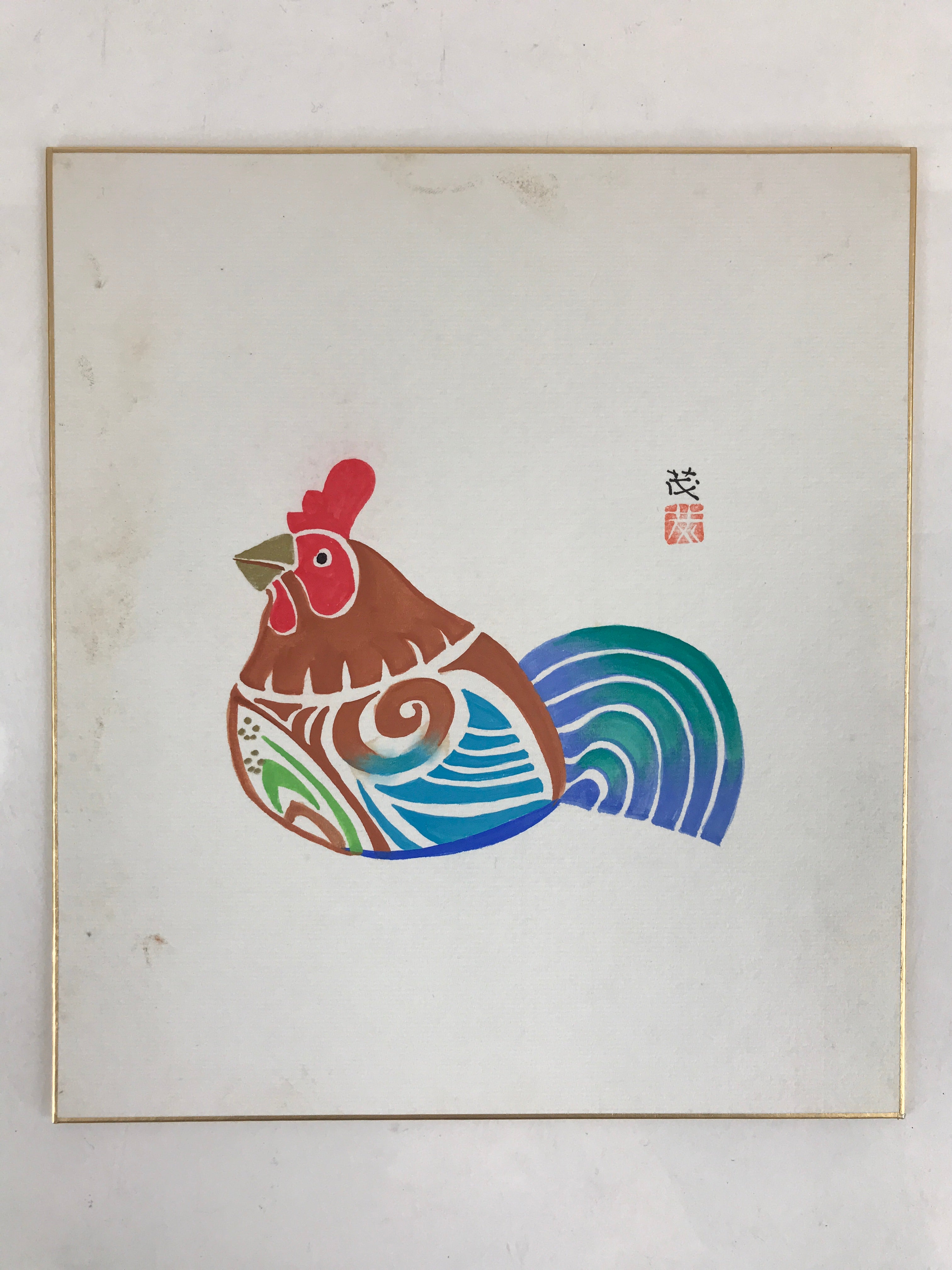 Japanese Shikishi Art Board Vtg Art Painting Nihonga Picture Display Zodiac Roos
