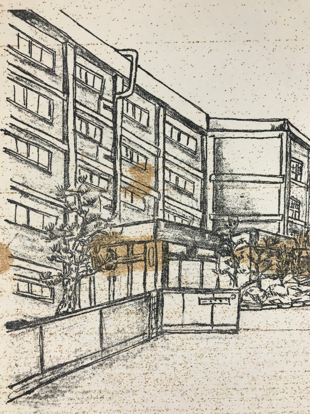 Japanese Shikishi Art Board Vtg Art Printed Picture Display School Building Mess