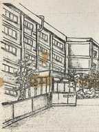 Japanese Shikishi Art Board Vtg Art Printed Picture Display School Building Mess