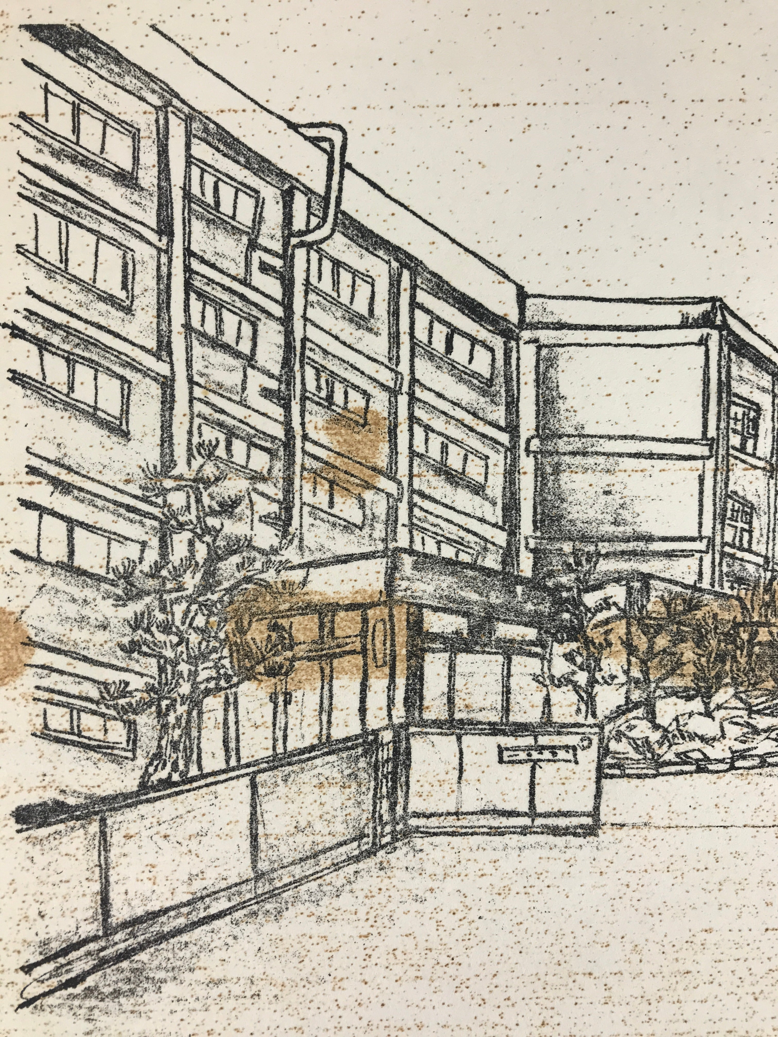 Japanese Shikishi Art Board Vtg Art Printed Picture Display School Building Mess