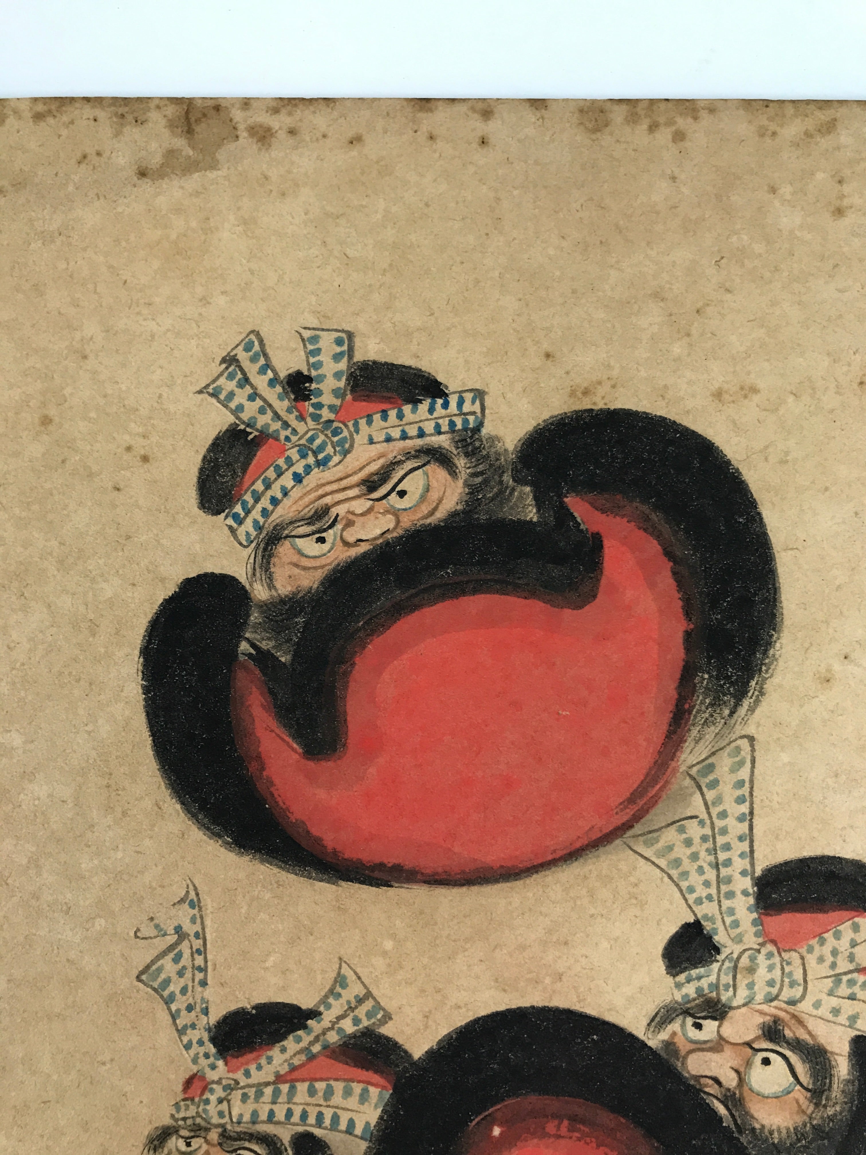 Japanese Shikishi Art Board Vtg Buddhist Painting Daruma Monk Red Black A764