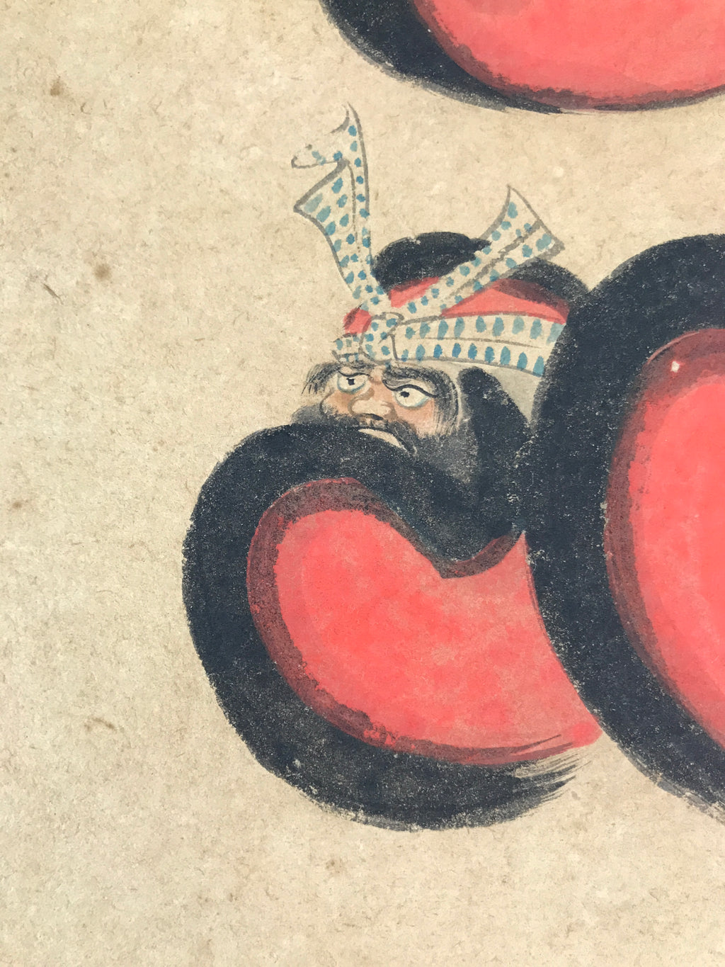 Japanese Shikishi Art Board Vtg Buddhist Painting Daruma Monk Red Black A764