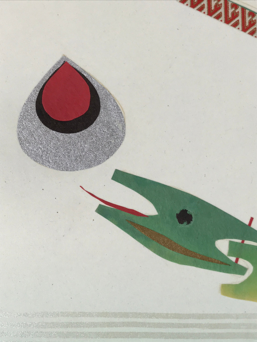 Japanese Shikishi Art Board Vtg Chigiri Takehebi Bamboo Snake Toy Green A623