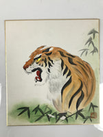 Japanese Shikishi Art Board Vtg Fierce Tiger Zodiac Animal Bamboo Color A799