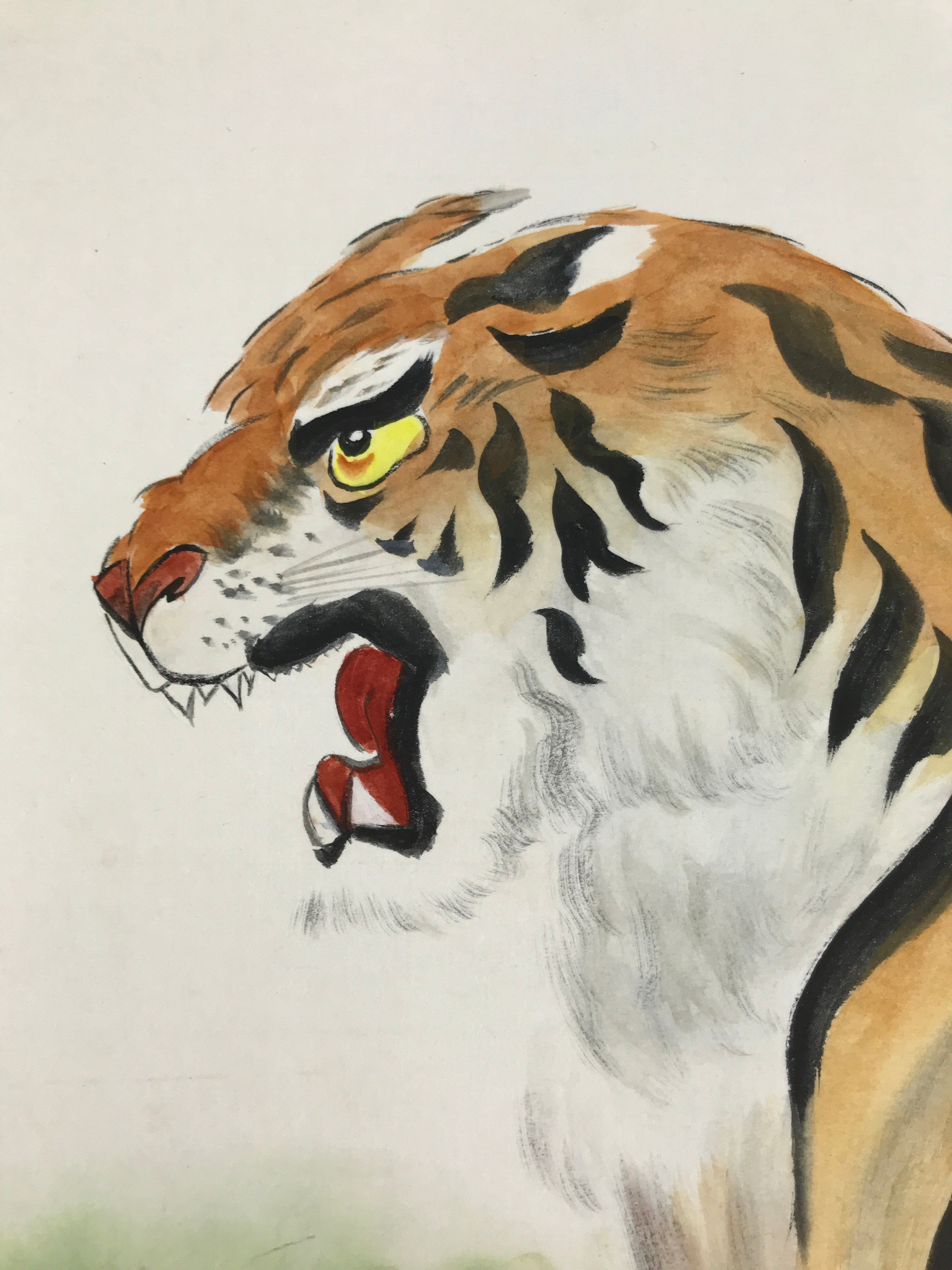 Japanese Shikishi Art Board Vtg Fierce Tiger Zodiac Animal Bamboo Color A799