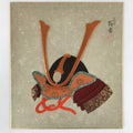 Japanese Shikishi Art Board Vtg Oshie Zaiku Silk Samurai Kabuto Helmet A630