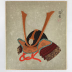 Japanese Shikishi Art Board Vtg Oshie Zaiku Silk Samurai Kabuto Helmet A630