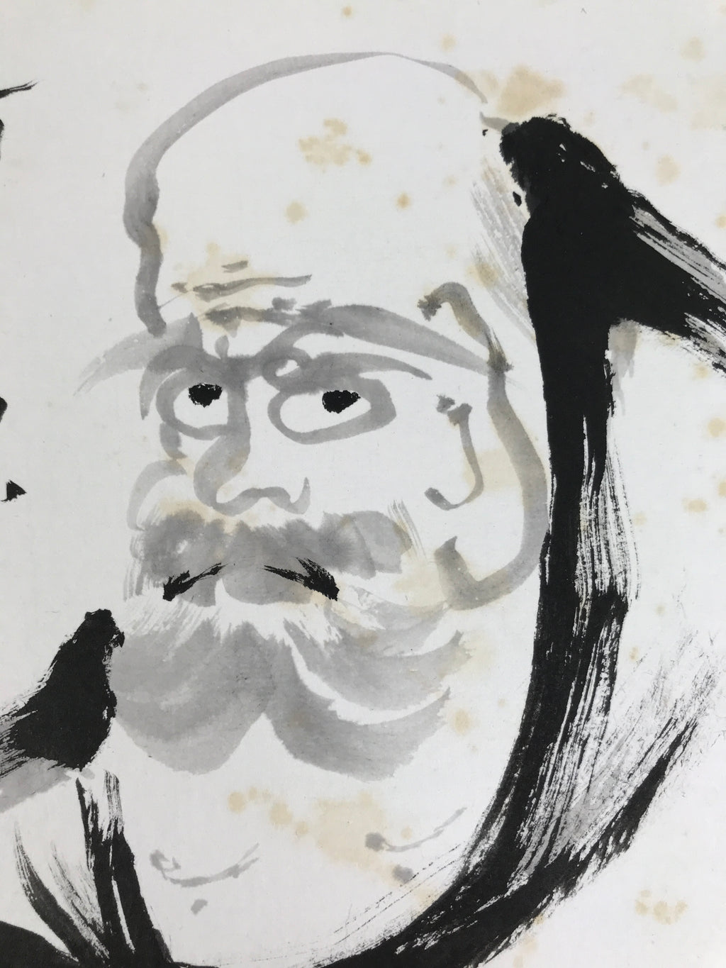 Japanese Shikishi Art Board Vtg Painting Bodhidharma Monk Zen Black White A766