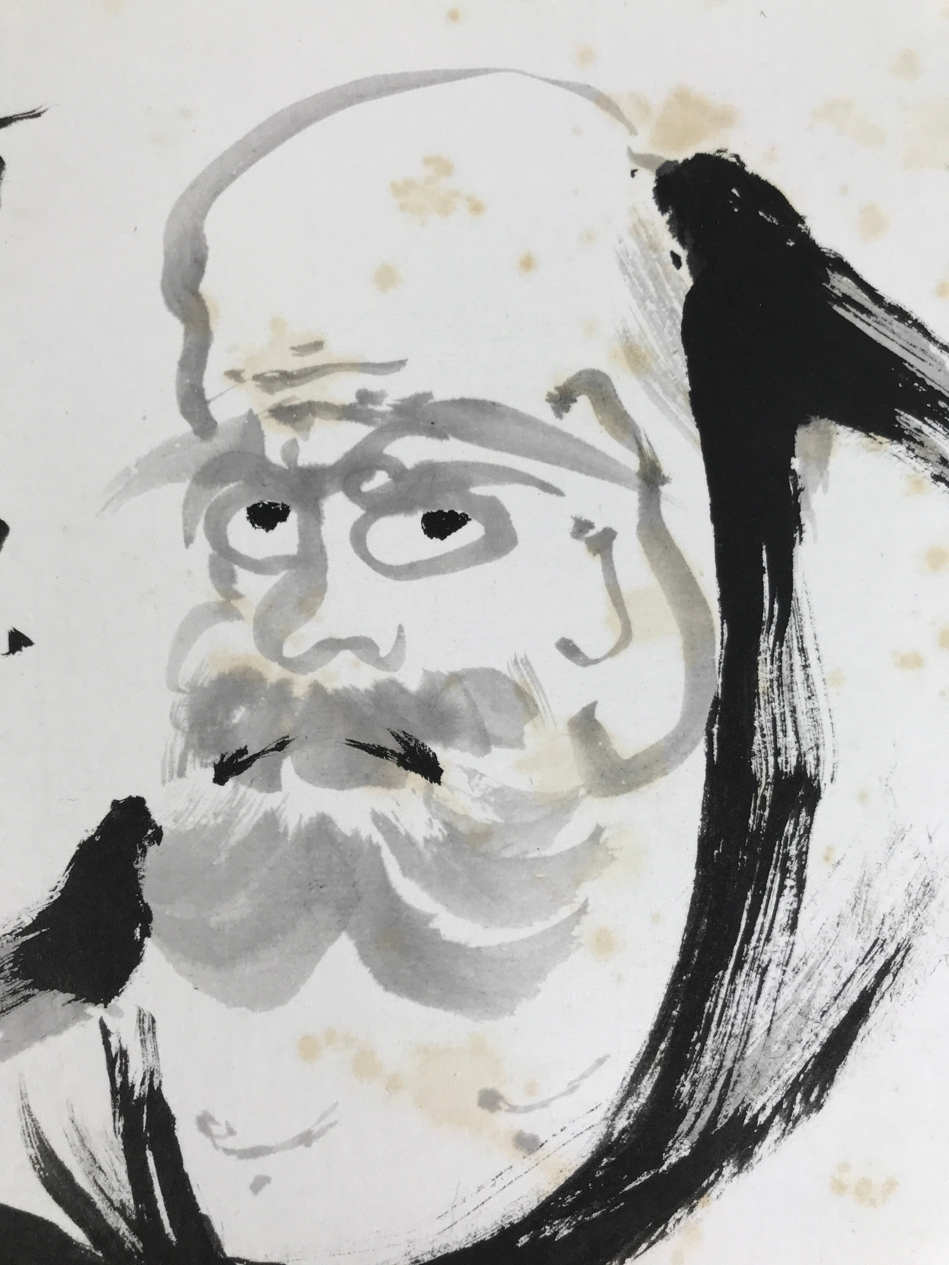 Japanese Shikishi Art Board Vtg Painting Bodhidharma Monk Zen Black White A766