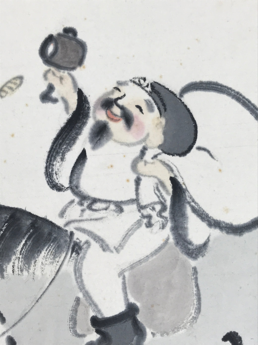 Japanese Shikishi Art Board Vtg Painting Daikokuten Horse Black White A759