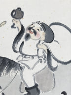 Japanese Shikishi Art Board Vtg Painting Daikokuten Horse Black White A759