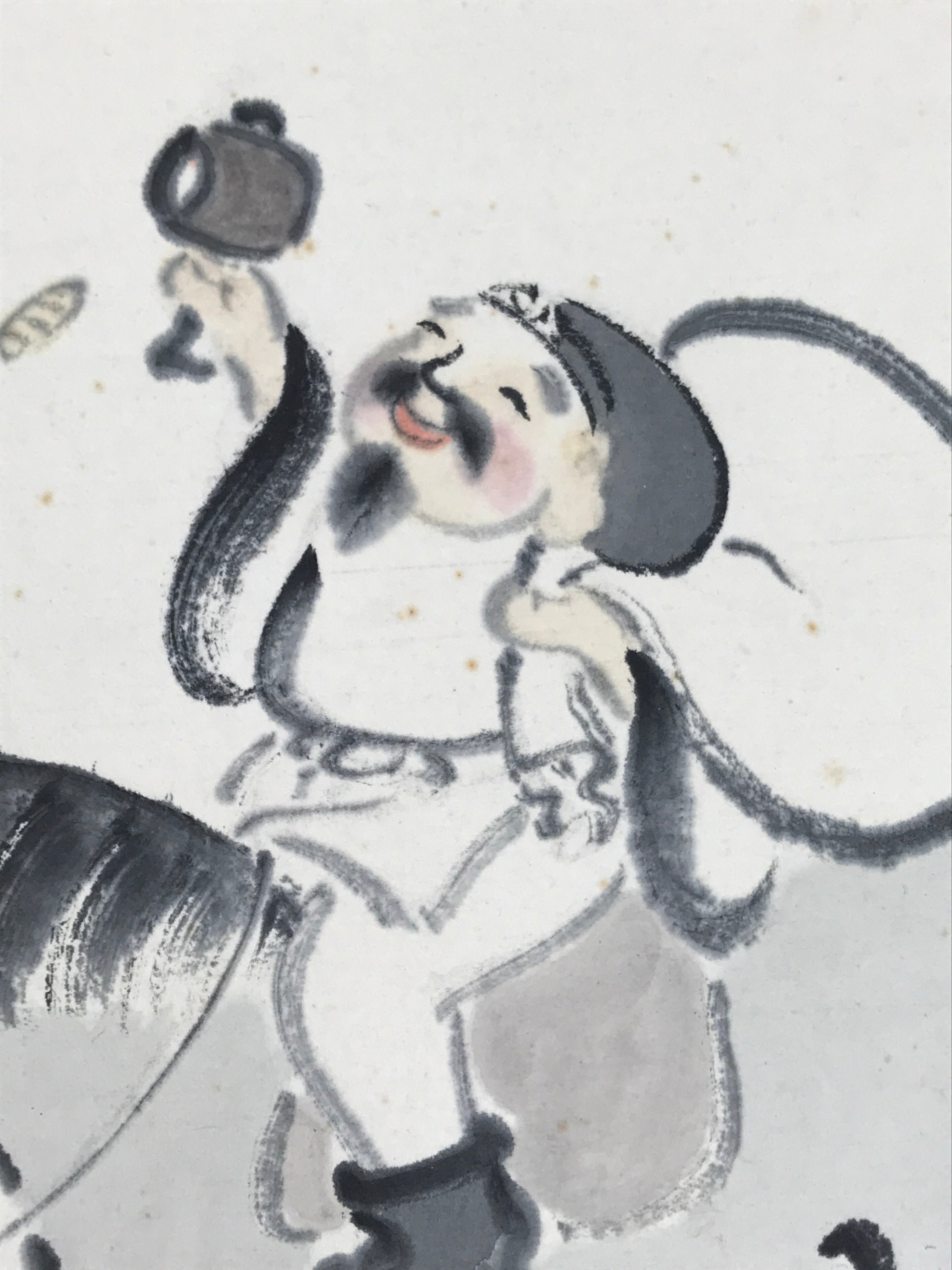 Japanese Shikishi Art Board Vtg Painting Daikokuten Horse Black White A759