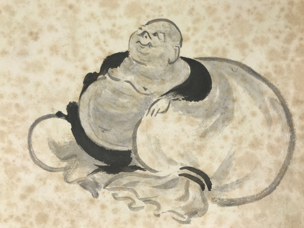 Japanese Shikishi Art Board Vtg Painting Hotei 7 Lucky Gods Buddhist Gray A765