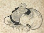 Japanese Shikishi Art Board Vtg Painting Hotei 7 Lucky Gods Buddhist Gray A765