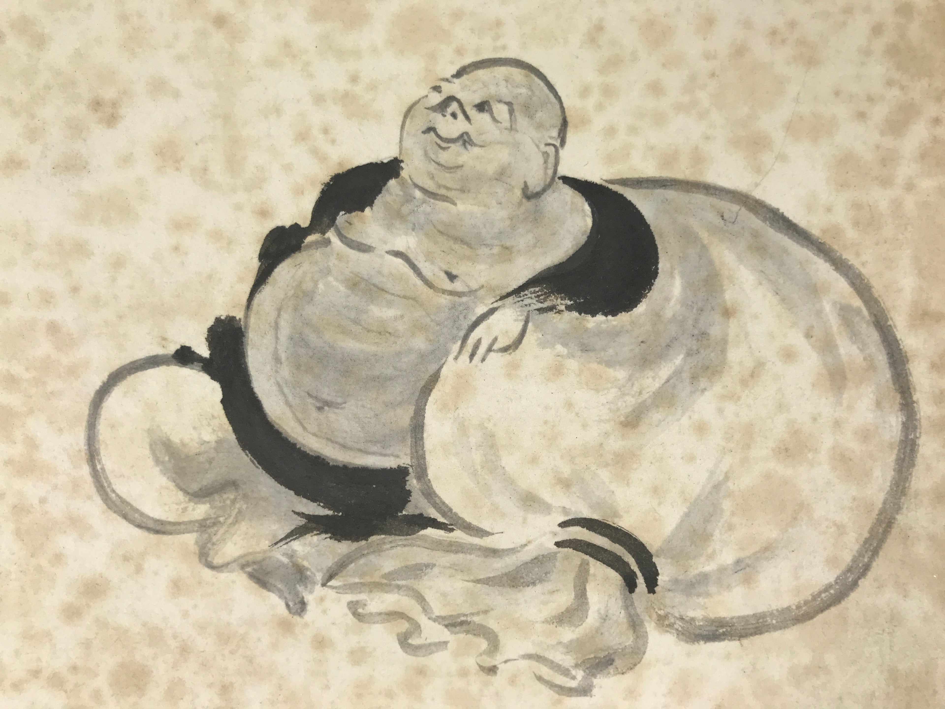 Japanese Shikishi Art Board Vtg Painting Hotei 7 Lucky Gods Buddhist Gray A765