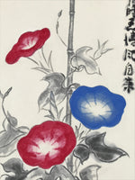 Japanese Shikishi Art Board Vtg Painting Morning Glory Asagao Red Blue A649