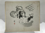 Japanese Shikishi Art Board Vtg Painting Mouse Kimono Bell Mallet Black A760