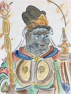 Japanese Shikishi Art Board Vtg Painting Nihonga Blue Buddhist Man A533