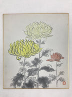 Japanese Shikishi Art Board Vtg Painting Nihonga Picture Chrysanthemums A522
