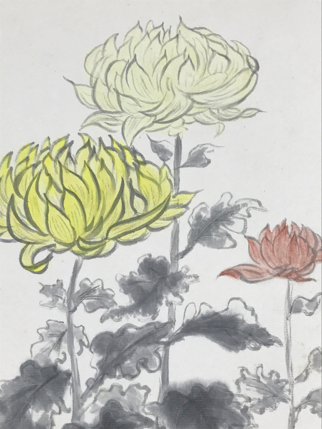 Japanese Shikishi Art Board Vtg Painting Nihonga Picture Chrysanthemums A522