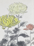 Japanese Shikishi Art Board Vtg Painting Nihonga Picture Chrysanthemums A522