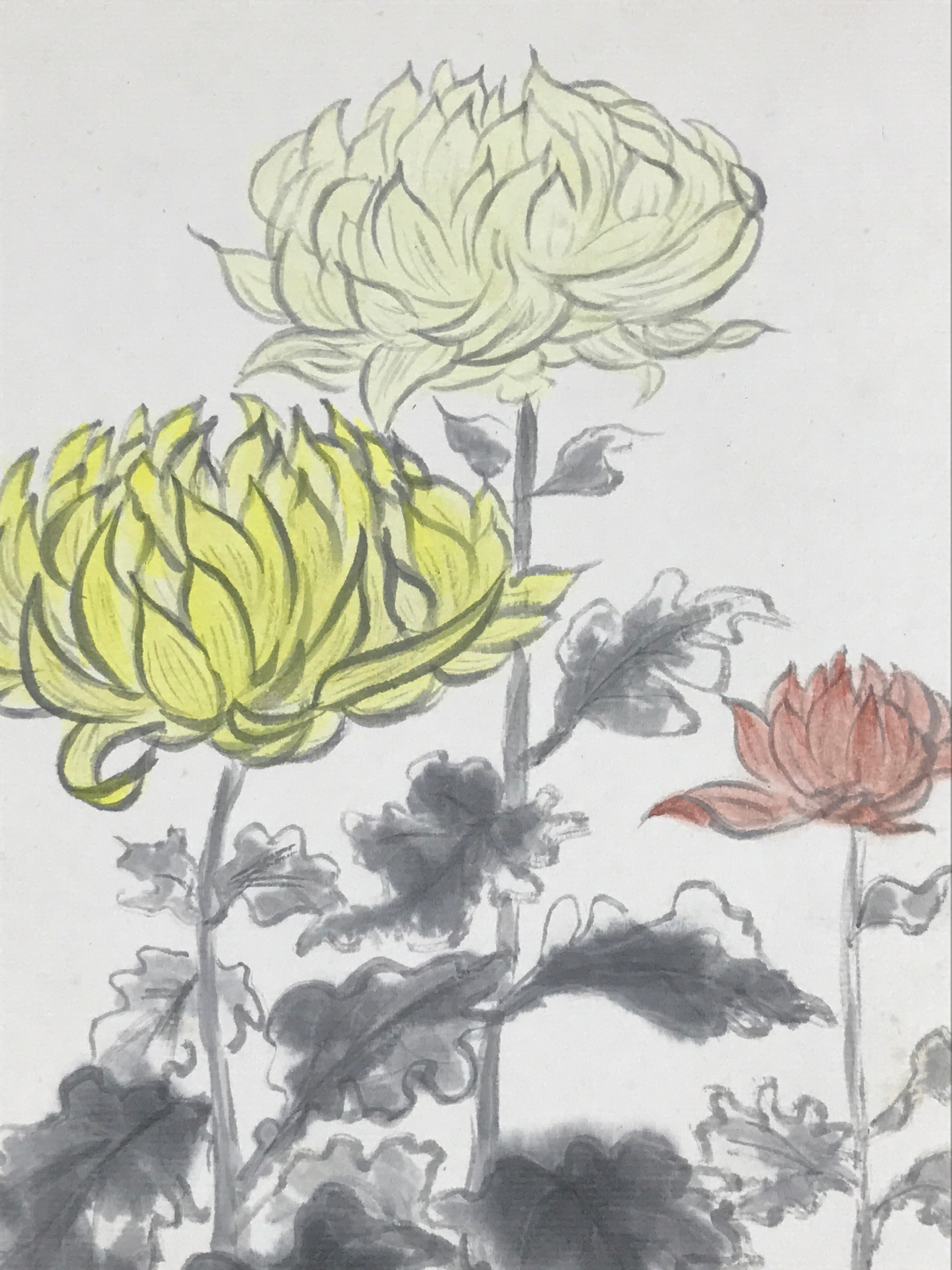 Japanese Shikishi Art Board Vtg Painting Nihonga Picture Chrysanthemums A522