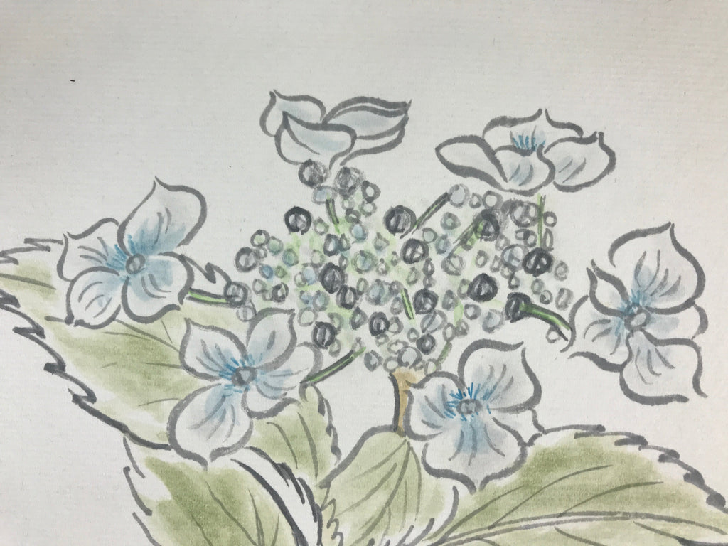 Japanese Shikishi Art Board Vtg Painting Nihonga Picture Hydrangea Ajisai A526