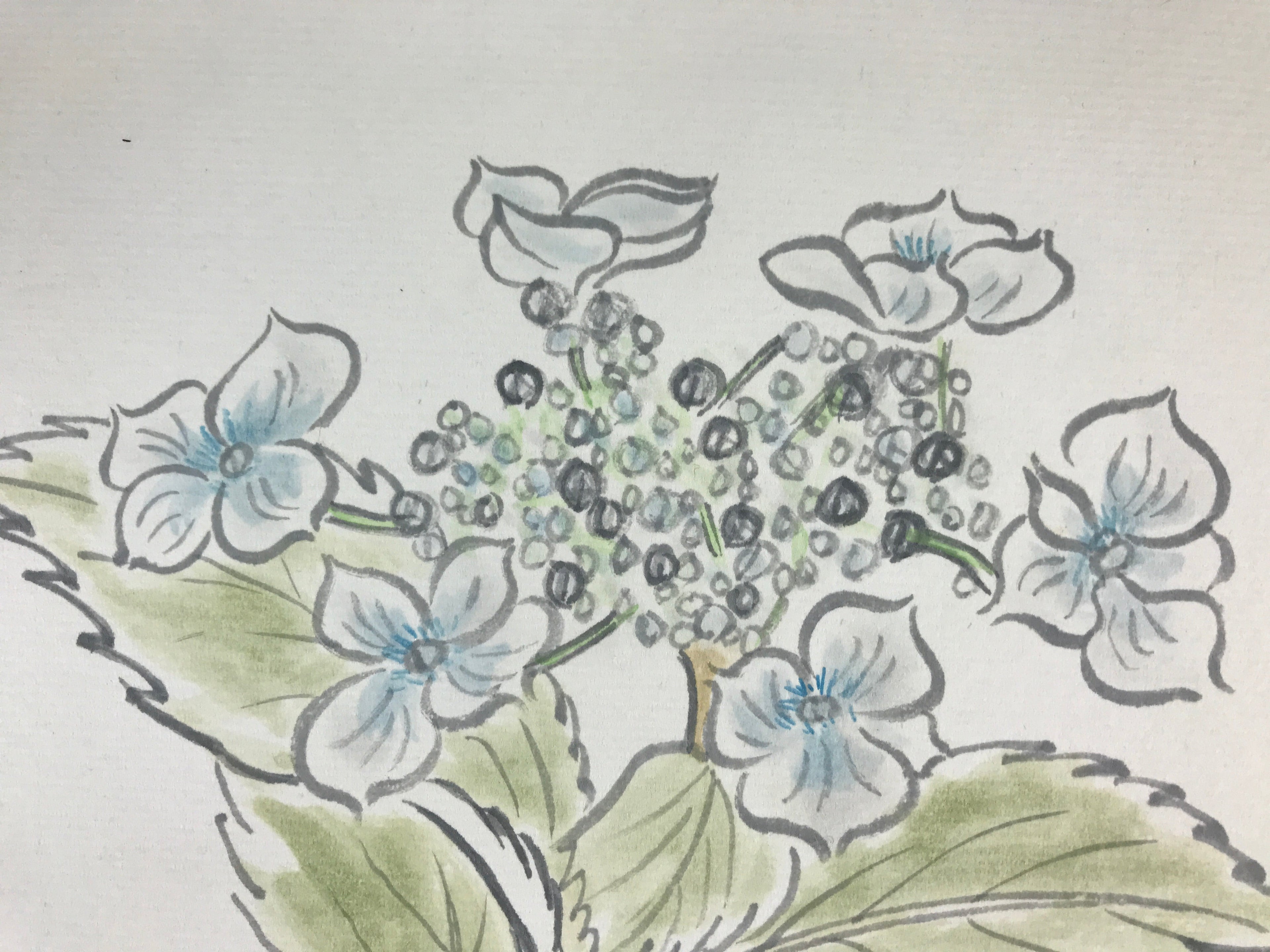 Japanese Shikishi Art Board Vtg Painting Nihonga Picture Hydrangea Ajisai A526