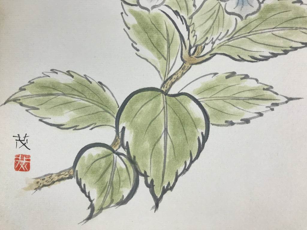 Japanese Shikishi Art Board Vtg Painting Nihonga Picture Hydrangea Ajisai A526