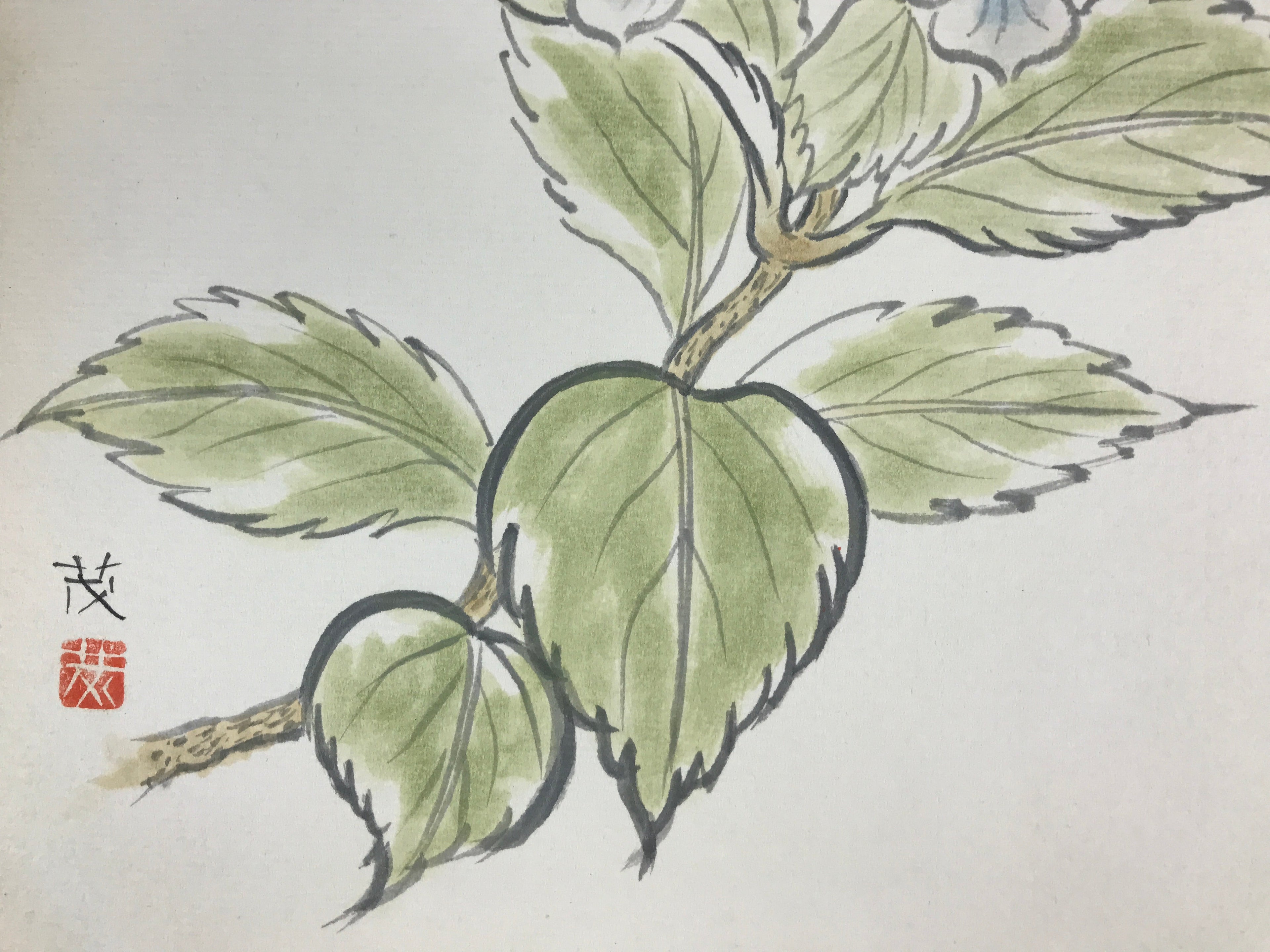 Japanese Shikishi Art Board Vtg Painting Nihonga Picture Hydrangea Ajisai A526
