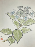 Japanese Shikishi Art Board Vtg Painting Nihonga Picture Hydrangea Ajisai A526