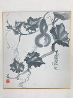 Japanese Shikishi Art Board Vtg Painting Nihonga Picture Hyotan Gourd Vines A521